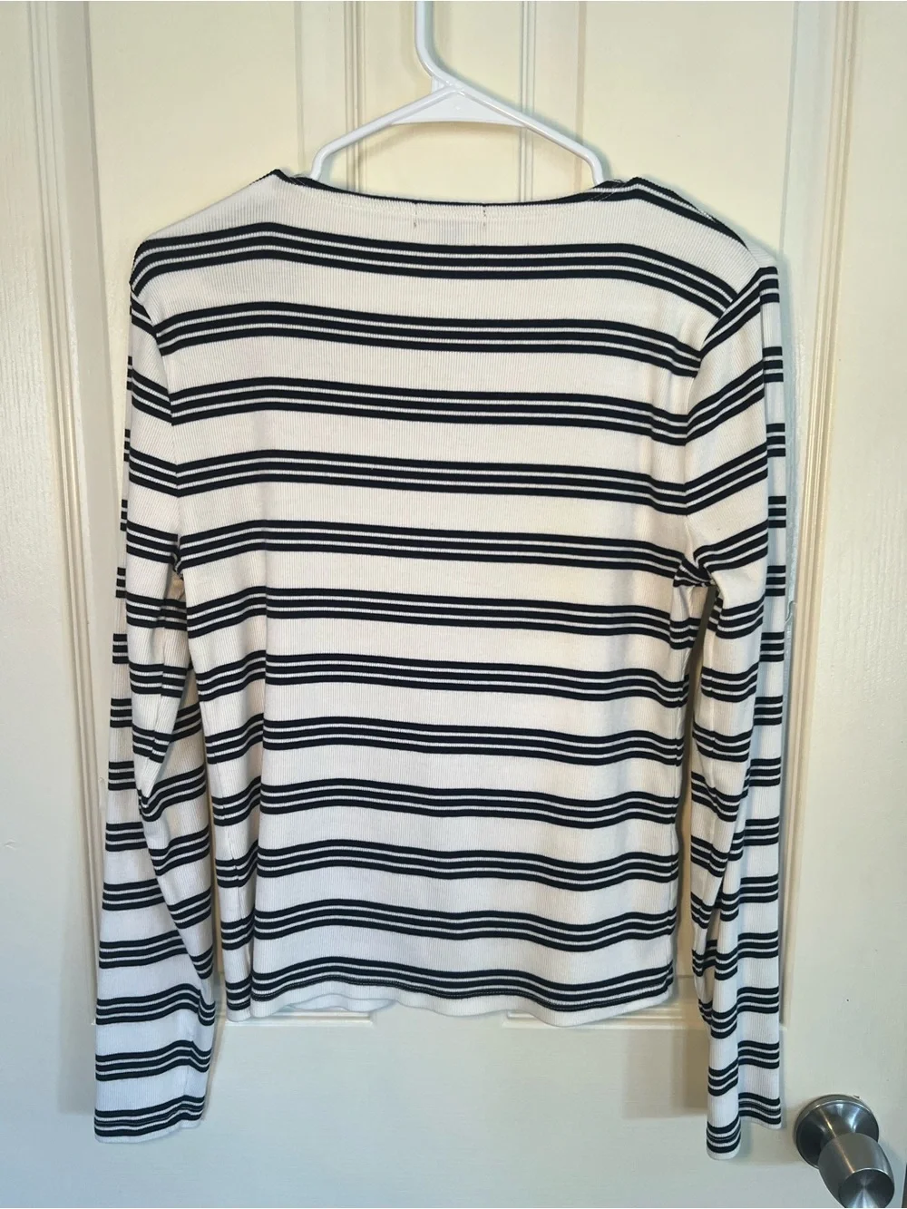 J.Crew Black White Striped Rib Knit Cardigan Top Size Large